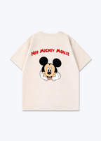 Her Mickey Mouse Oversized Shirt - Beige Back (Designed)