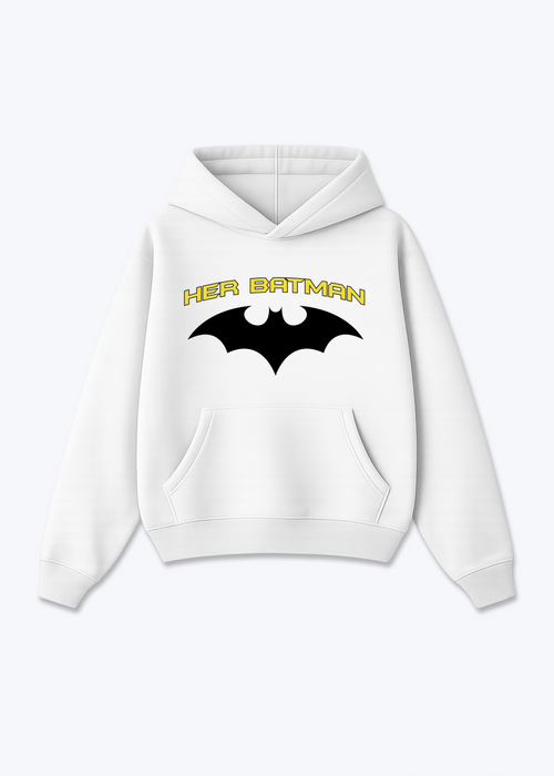 Her Batman Oversized Hoodie - White Front (Designed)