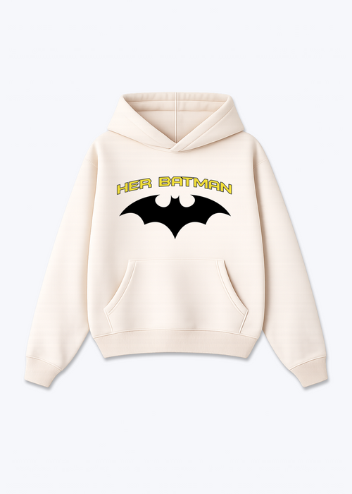 Her Batman Oversized Hoodie - Beige Front (Designed)