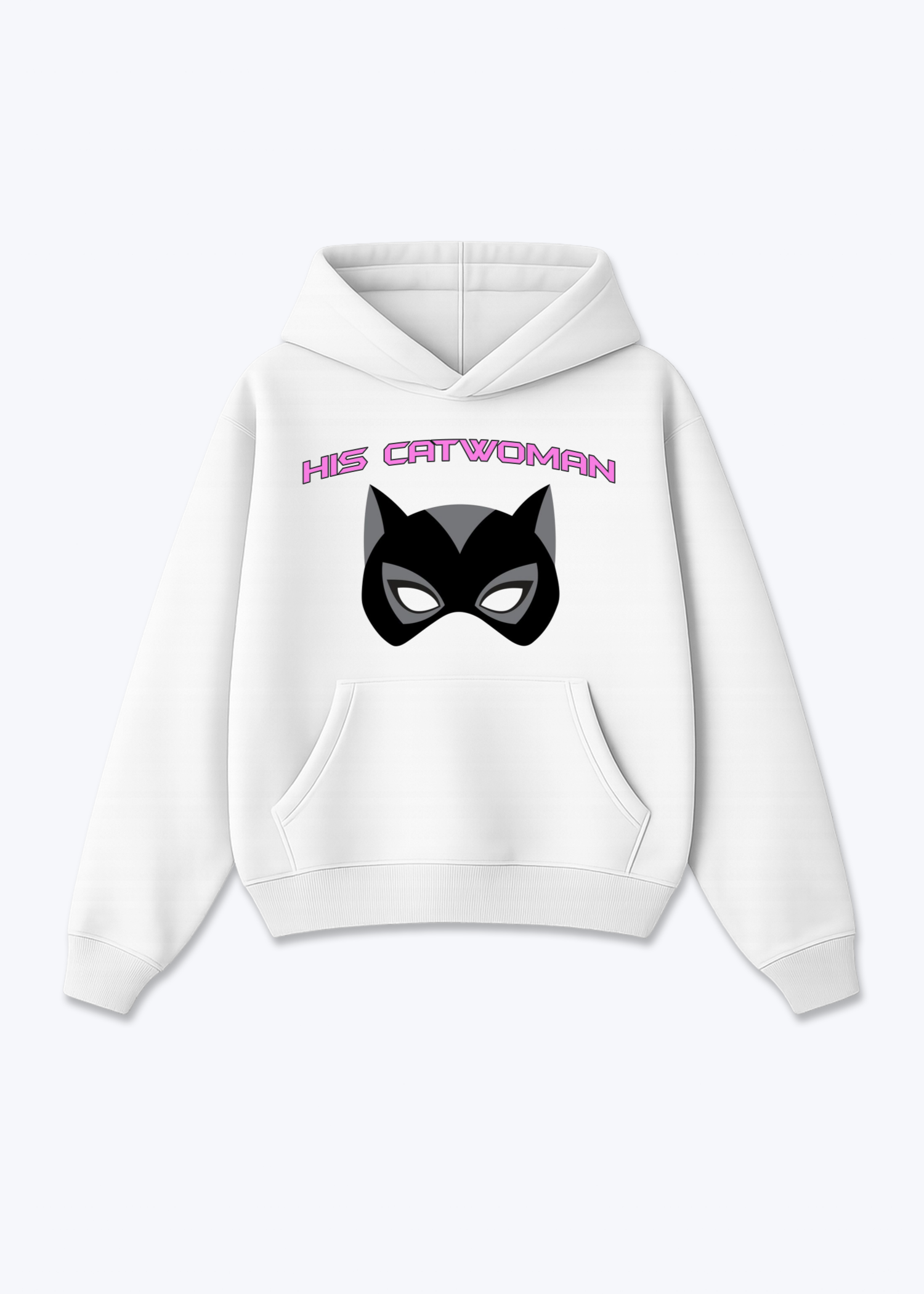 His Catwoman Oversized Hoodie - White Front (Designed)