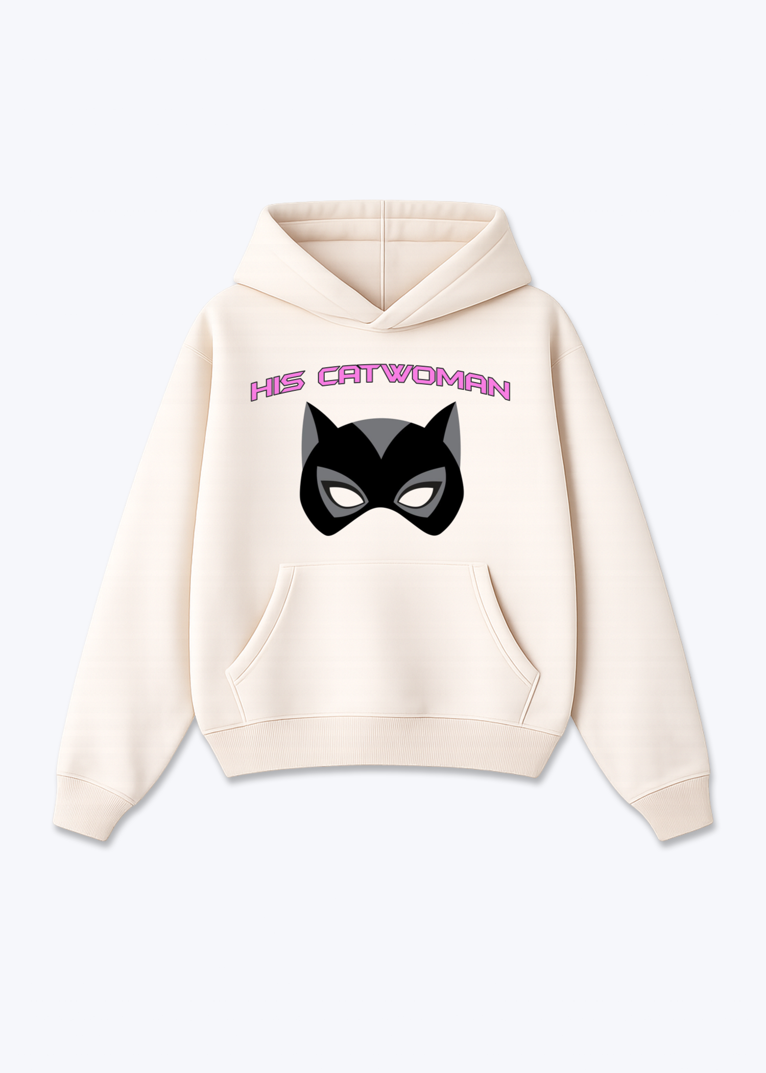 His Catwoman Oversized Hoodie - Beige Front (Designed)